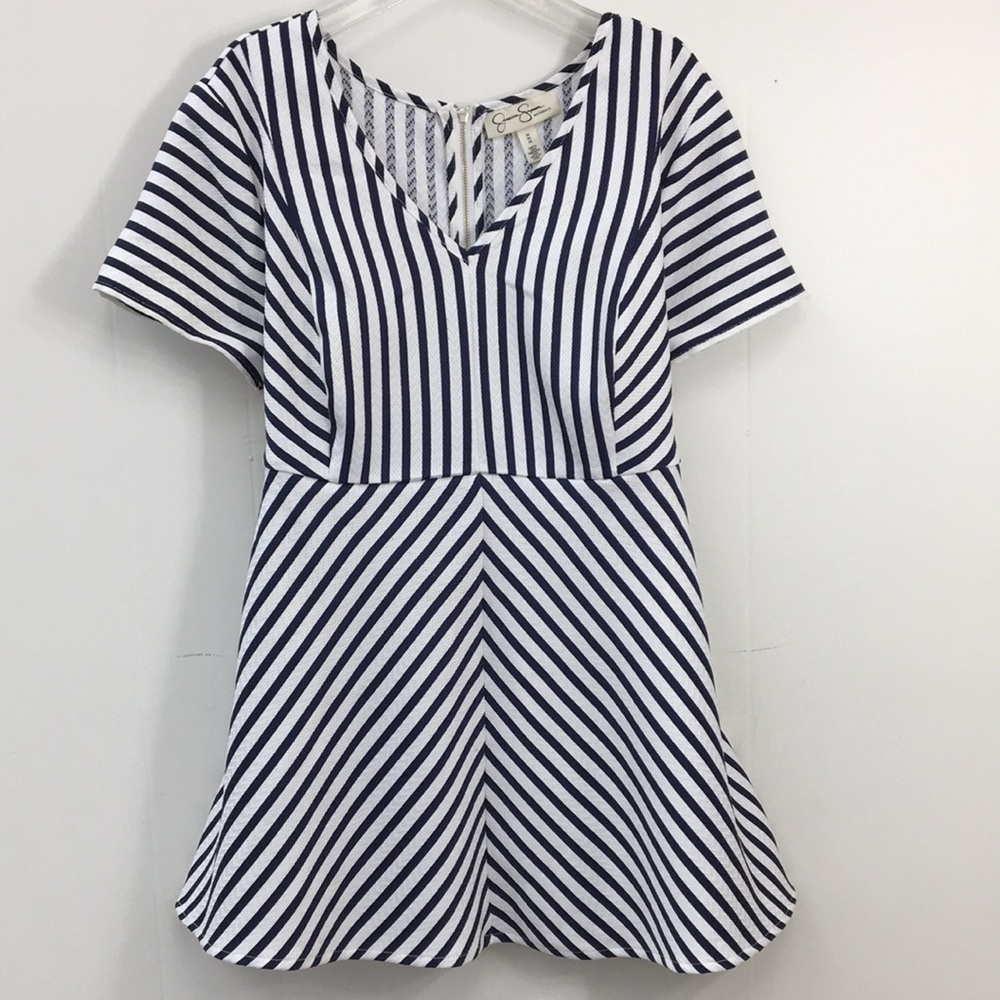 Jessica Simpson Maternity Navy & White V-Neck Striped Dress Size M EXCELLENT